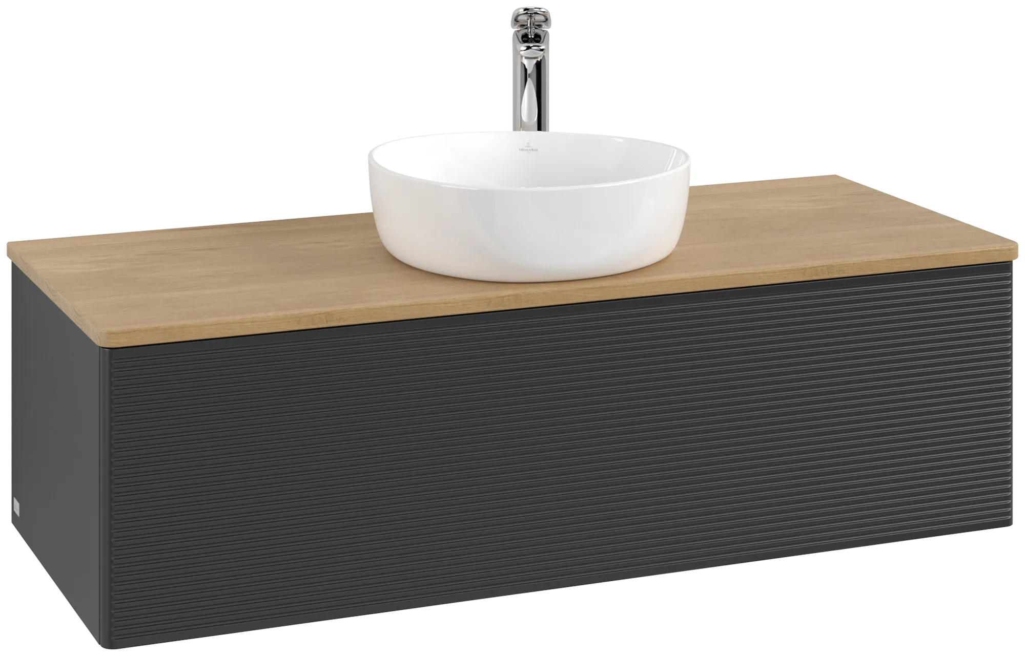 Bild von VILLEROY BOCH Antao Waschbeckenunterschrank, 1 Auszug, 1200 x 360 x 500 mm, Front mit Struktur, Black Matt Lacquer / Honey Oak #K32151PD