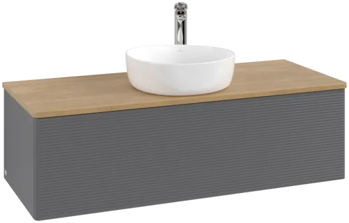 Bild von VILLEROY BOCH Antao Waschbeckenunterschrank, 1 Auszug, 1200 x 360 x 500 mm, Front mit Struktur, Anthracite Matt Lacquer / Honey Oak #K32151GK