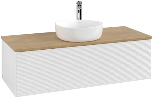 Bild von VILLEROY BOCH Antao Waschbeckenunterschrank, 1 Auszug, 1200 x 360 x 500 mm, Front mit Struktur, Glossy White Lacquer / Honey Oak #K32151GF