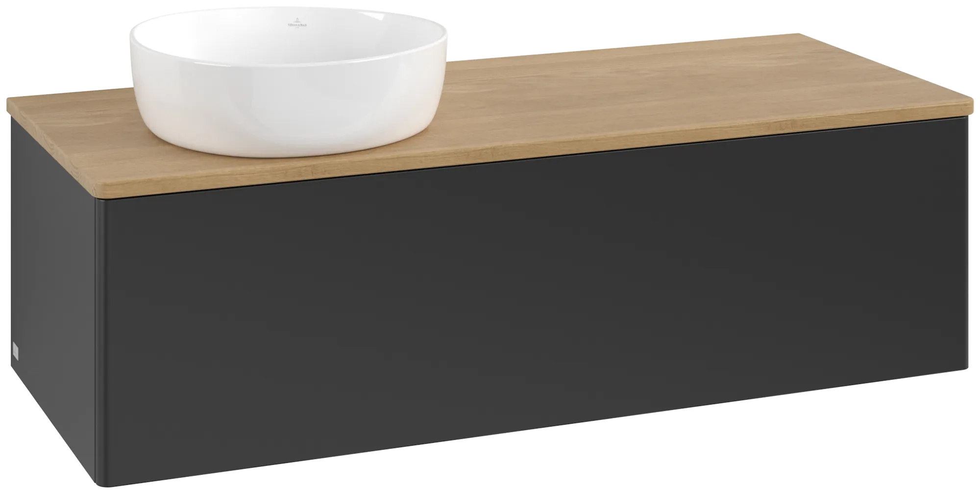 Bild von VILLEROY BOCH Antao Waschbeckenunterschrank, 1 Auszug, 1200 x 360 x 500 mm, Front ohne Struktur, Black Matt Lacquer / Honey Oak #K33011PD