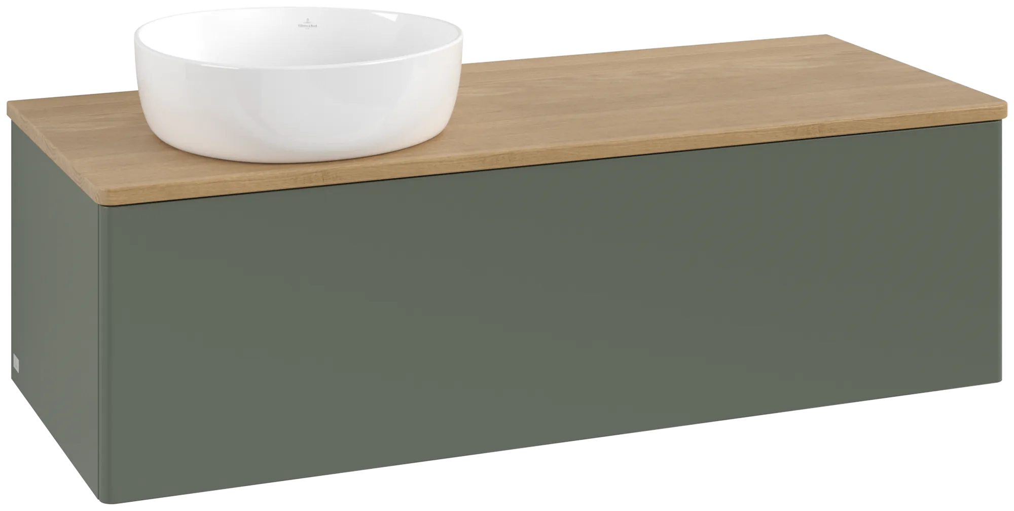 Bild von VILLEROY BOCH Antao Waschbeckenunterschrank, 1 Auszug, 1200 x 360 x 500 mm, Front ohne Struktur, Leaf Green Matt Lacquer / Honey Oak #K33011HL