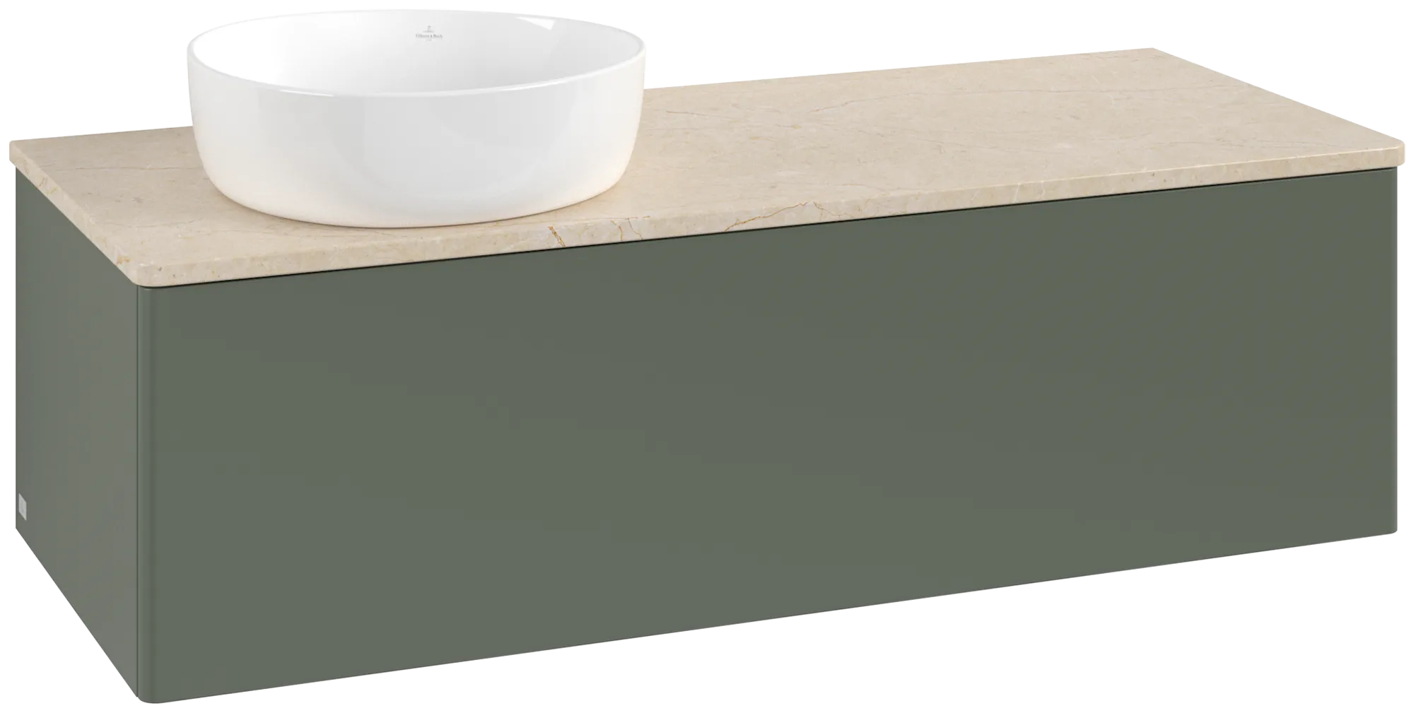 Bild von VILLEROY BOCH Antao Waschbeckenunterschrank, 1 Auszug, 1200 x 360 x 500 mm, Front ohne Struktur, Leaf Green Matt Lacquer / Botticino #K33013HL
