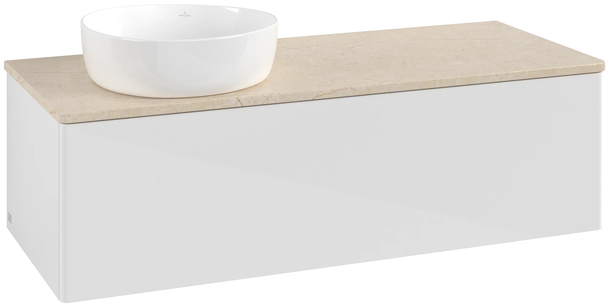 Bild von VILLEROY BOCH Antao Waschbeckenunterschrank, 1 Auszug, 1200 x 360 x 500 mm, Front ohne Struktur, Glossy White Lacquer / Botticino #K33013GF