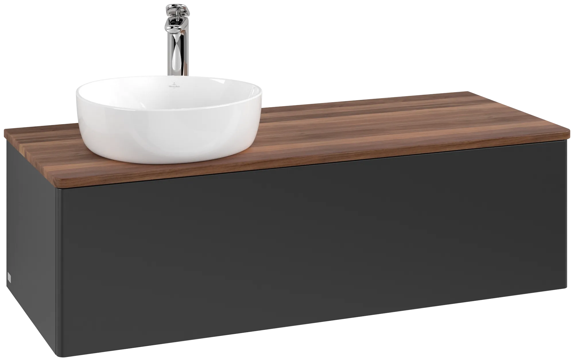 Bild von VILLEROY BOCH Antao Waschbeckenunterschrank, 1 Auszug, 1200 x 360 x 500 mm, Front ohne Struktur, Black Matt Lacquer / Warm Walnut #K33052PD