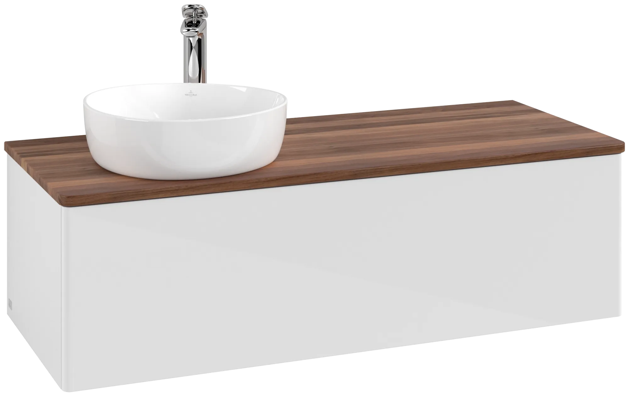Bild von VILLEROY BOCH Antao Waschbeckenunterschrank, 1 Auszug, 1200 x 360 x 500 mm, Front ohne Struktur, Glossy White Lacquer / Warm Walnut #K33052GF
