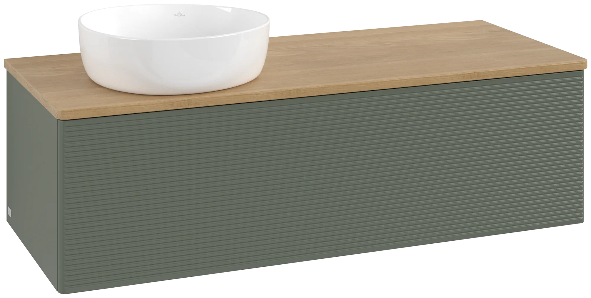 Bild von VILLEROY BOCH Antao Waschbeckenunterschrank, 1 Auszug, 1200 x 360 x 500 mm, Front mit Struktur, Leaf Green Matt Lacquer / Honey Oak #K33111HL