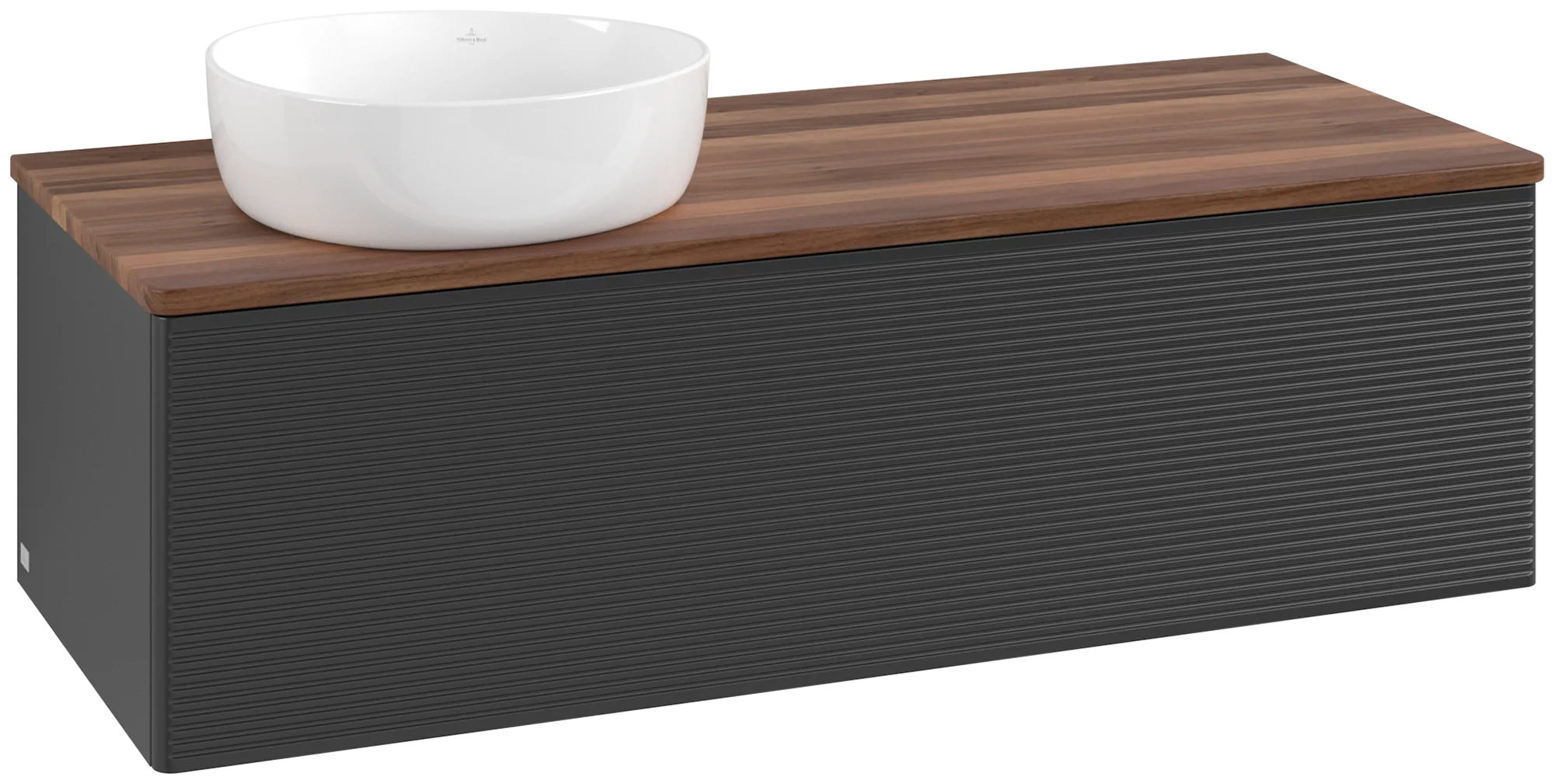 Bild von VILLEROY BOCH Antao Waschbeckenunterschrank, 1 Auszug, 1200 x 360 x 500 mm, Front mit Struktur, Black Matt Lacquer / Warm Walnut #K33112PD