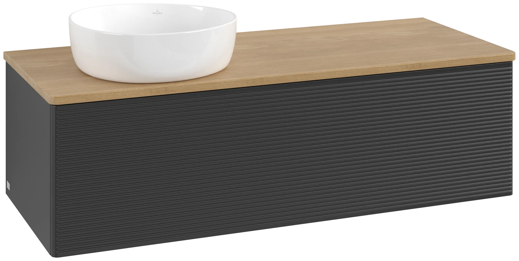Bild von VILLEROY BOCH Antao Waschbeckenunterschrank, 1 Auszug, 1200 x 360 x 500 mm, Front mit Struktur, Black Matt Lacquer / Honey Oak #K33111PD