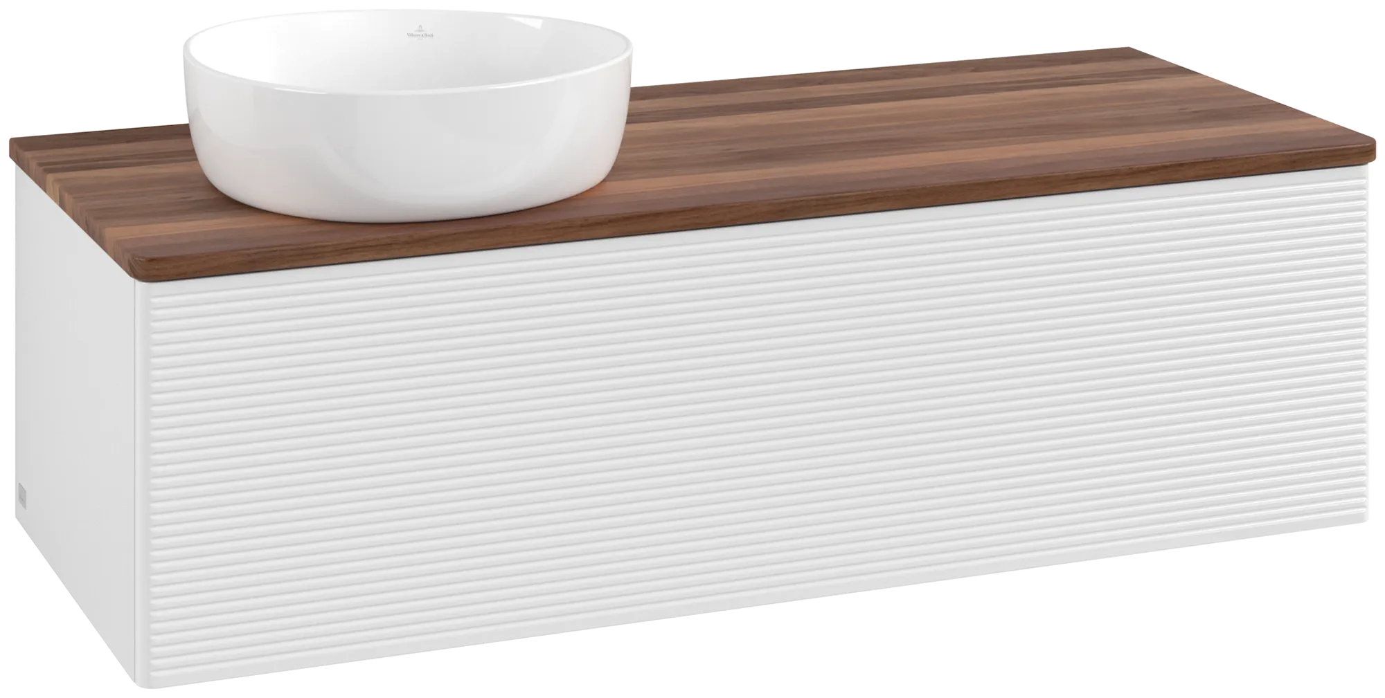 Bild von VILLEROY BOCH Antao Waschbeckenunterschrank, 1 Auszug, 1200 x 360 x 500 mm, Front mit Struktur, Glossy White Lacquer / Warm Walnut #K33112GF