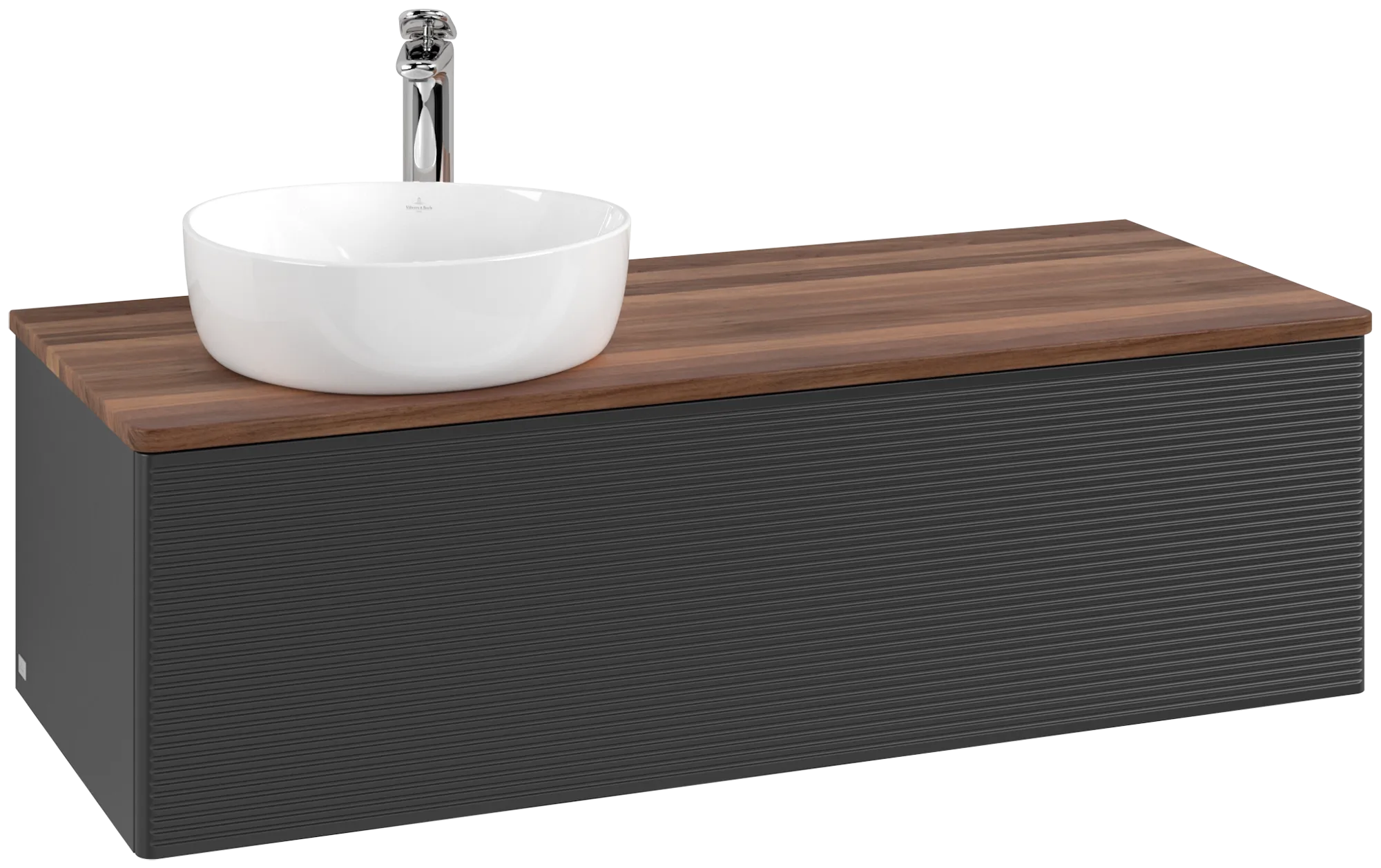 Bild von VILLEROY BOCH Antao Waschbeckenunterschrank, 1 Auszug, 1200 x 360 x 500 mm, Front mit Struktur, Black Matt Lacquer / Warm Walnut #K33152PD