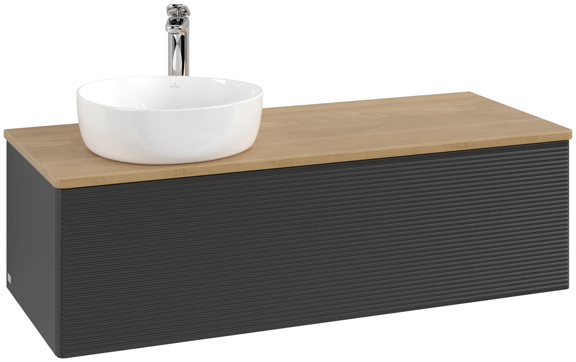 Bild von VILLEROY BOCH Antao Waschbeckenunterschrank, 1 Auszug, 1200 x 360 x 500 mm, Front mit Struktur, Black Matt Lacquer / Honey Oak #K33151PD