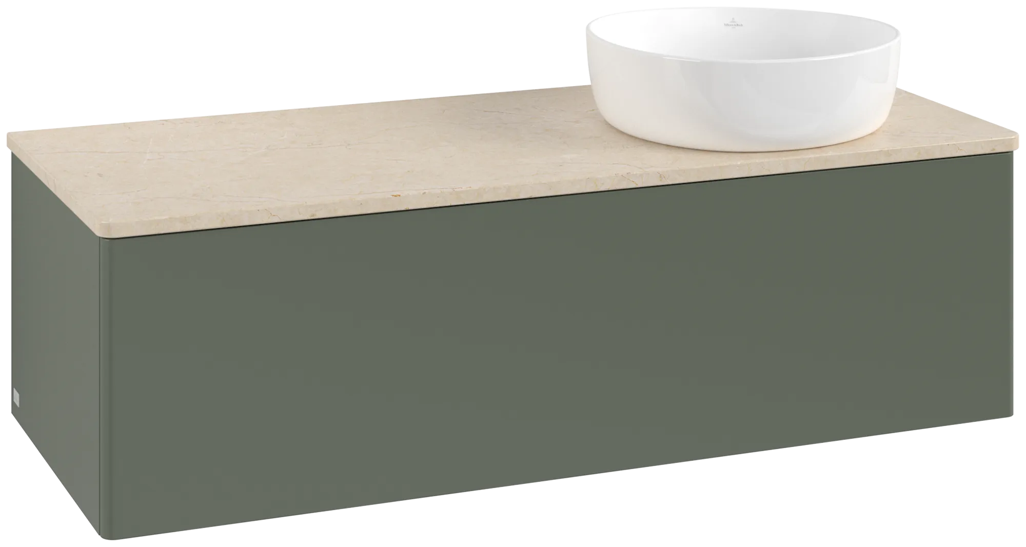 Bild von VILLEROY BOCH Antao Waschbeckenunterschrank, 1 Auszug, 1200 x 360 x 500 mm, Front ohne Struktur, Leaf Green Matt Lacquer / Botticino #K34013HL