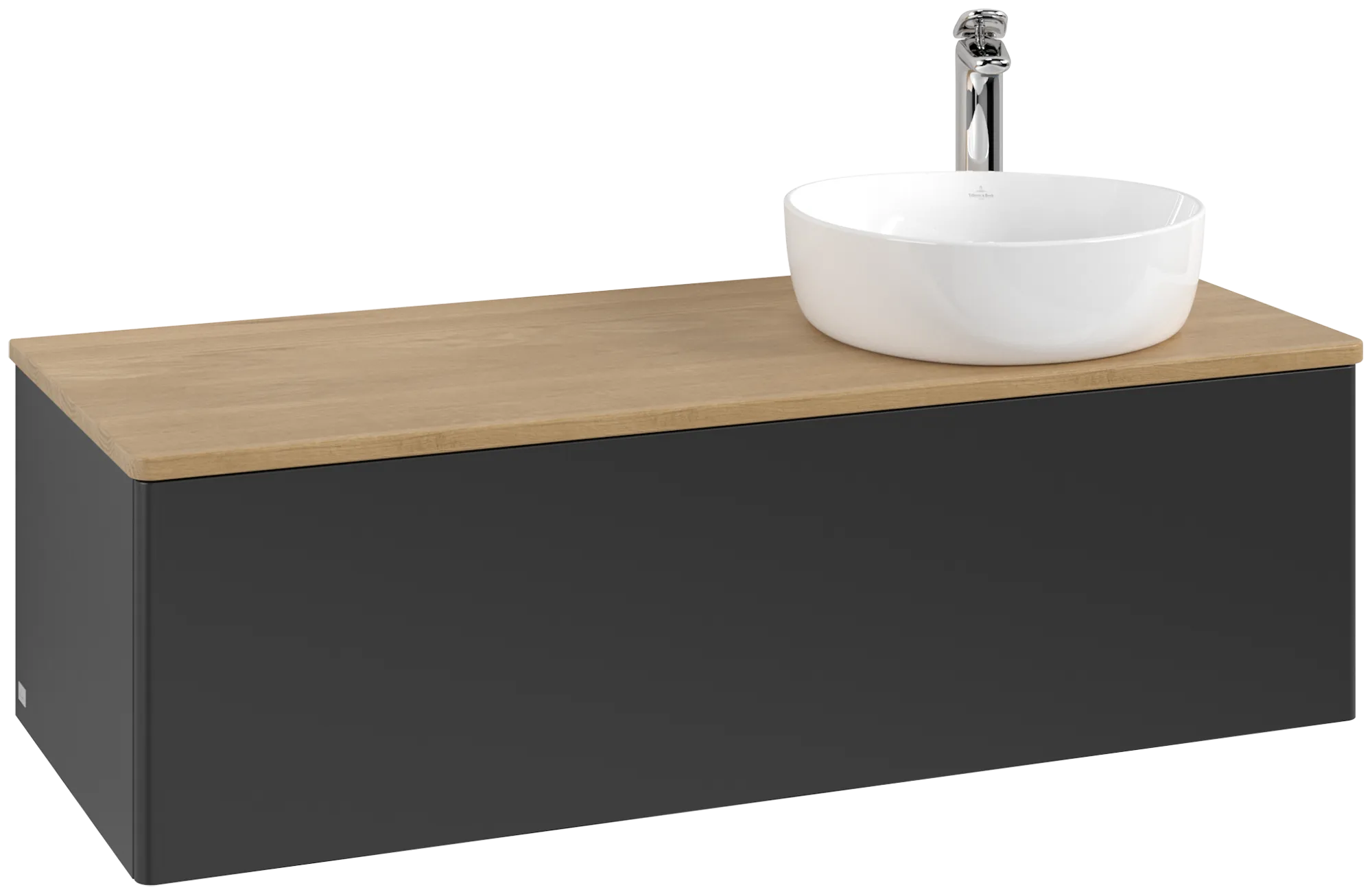 Bild von VILLEROY BOCH Antao Waschbeckenunterschrank, 1 Auszug, 1200 x 360 x 500 mm, Front ohne Struktur, Black Matt Lacquer / Honey Oak #K34051PD