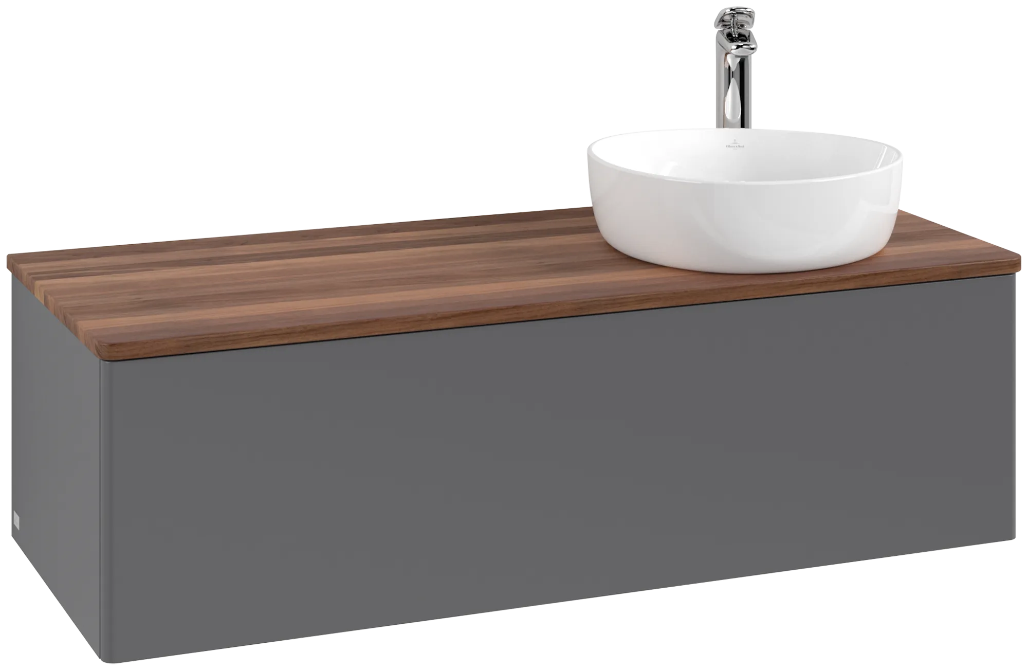 Bild von VILLEROY BOCH Antao Waschbeckenunterschrank, 1 Auszug, 1200 x 360 x 500 mm, Front ohne Struktur, Anthracite Matt Lacquer / Warm Walnut #K34052GK