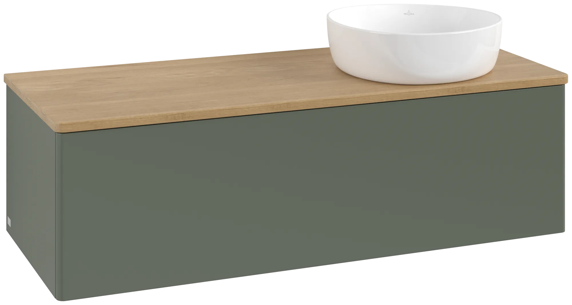 Bild von VILLEROY BOCH Antao Waschbeckenunterschrank, 1 Auszug, 1200 x 360 x 500 mm, Front ohne Struktur, Leaf Green Matt Lacquer / Honey Oak #K34011HL