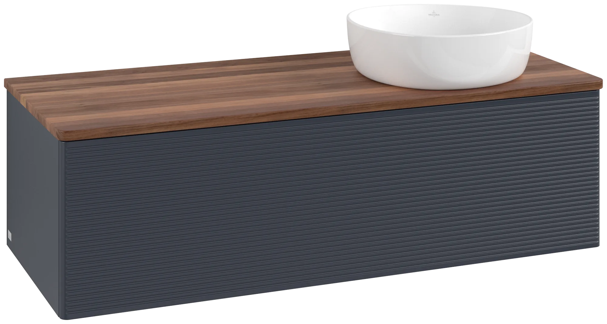 Bild von VILLEROY BOCH Antao Waschbeckenunterschrank, 1 Auszug, 1200 x 360 x 500 mm, Front mit Struktur, Midnight Blue Matt Lacquer / Warm Walnut #K34112HG