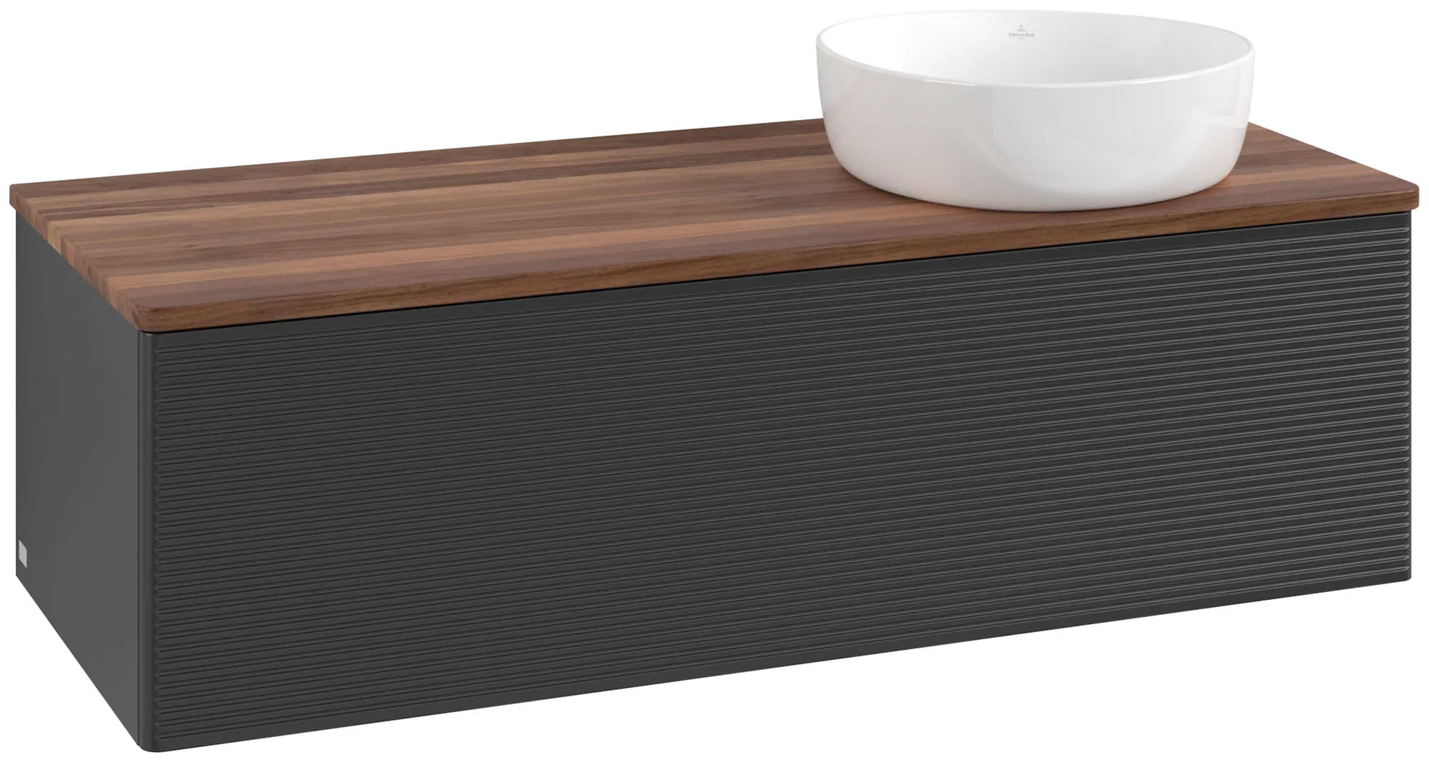 Bild von VILLEROY BOCH Antao Waschbeckenunterschrank, 1 Auszug, 1200 x 360 x 500 mm, Front mit Struktur, Black Matt Lacquer / Warm Walnut #K34112PD