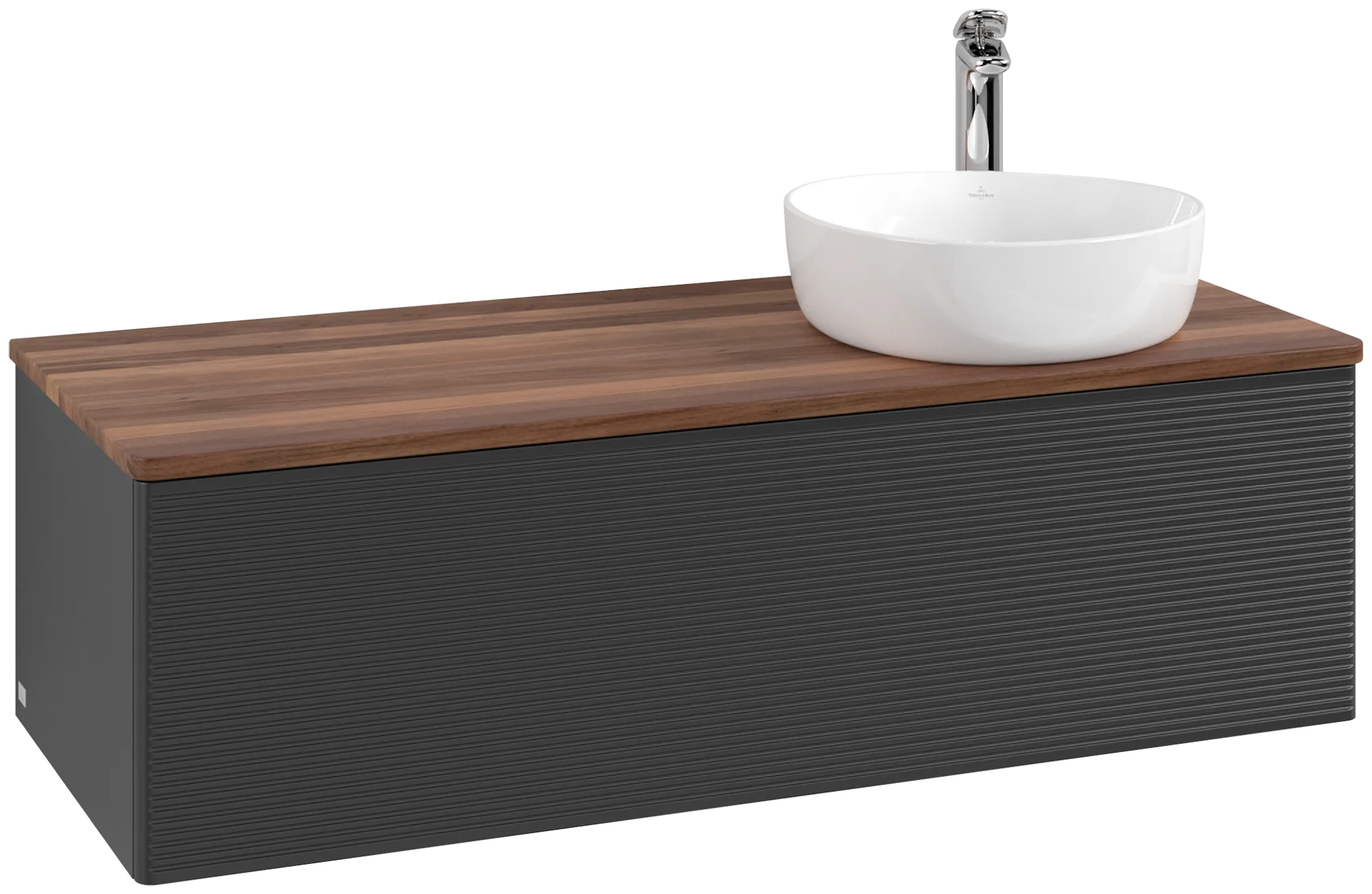 Bild von VILLEROY BOCH Antao Waschbeckenunterschrank, 1 Auszug, 1200 x 360 x 500 mm, Front mit Struktur, Black Matt Lacquer / Warm Walnut #K34152PD