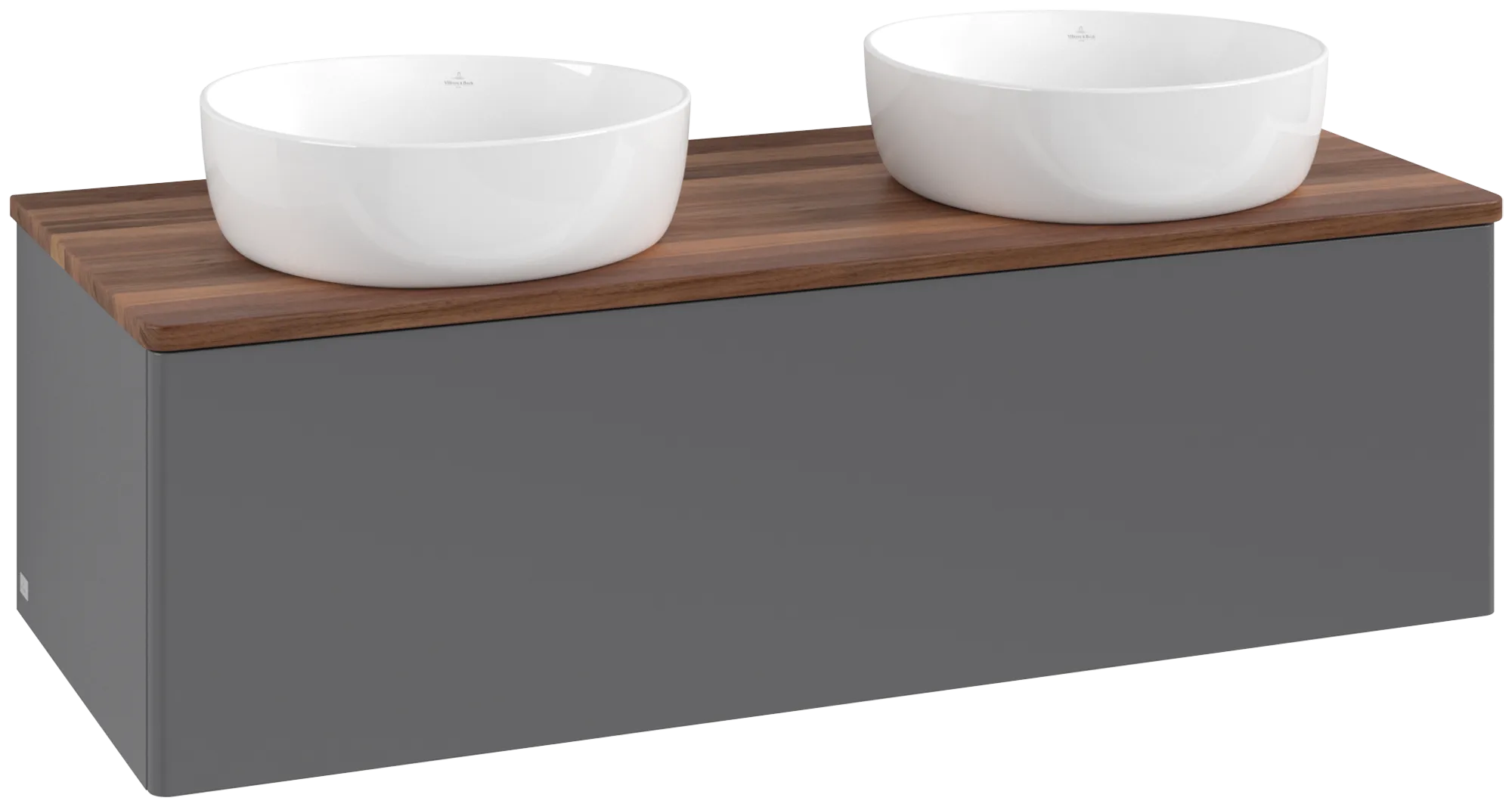 Bild von VILLEROY BOCH Antao Waschbeckenunterschrank, 1 Auszug, 1200 x 360 x 500 mm, Front ohne Struktur, Anthracite Matt Lacquer / Warm Walnut #K35012GK