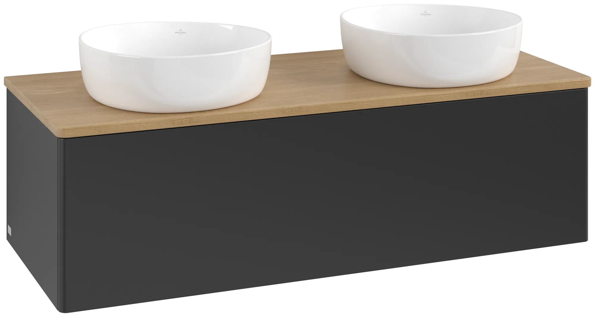 Bild von VILLEROY BOCH Antao Waschbeckenunterschrank, 1 Auszug, 1200 x 360 x 500 mm, Front ohne Struktur, Black Matt Lacquer / Honey Oak #K35011PD