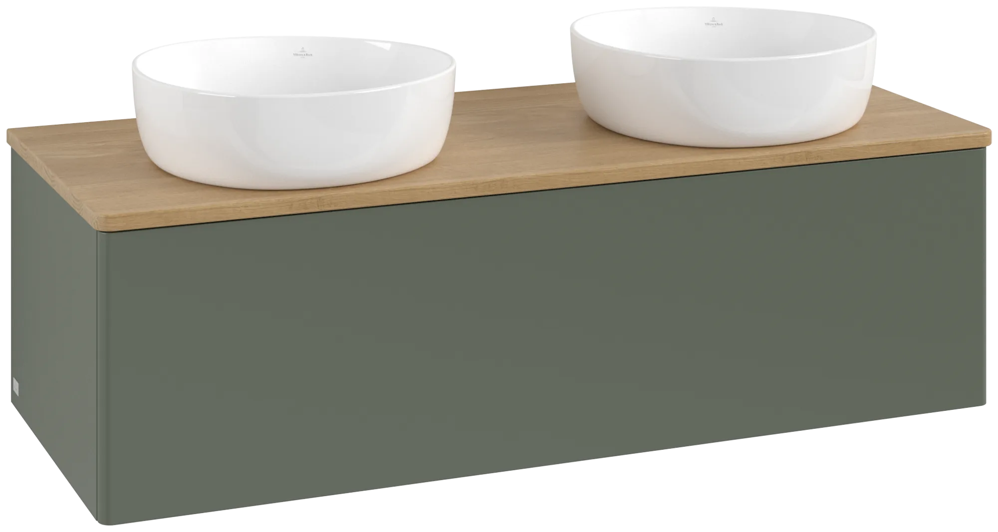 Bild von VILLEROY BOCH Antao Waschbeckenunterschrank, 1 Auszug, 1200 x 360 x 500 mm, Front ohne Struktur, Leaf Green Matt Lacquer / Honey Oak #K35011HL