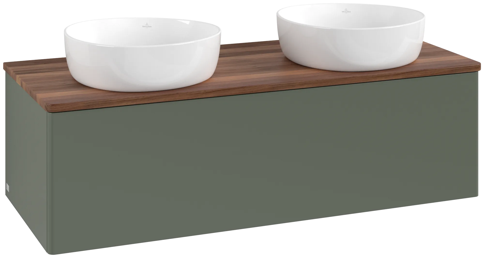 Bild von VILLEROY BOCH Antao Waschbeckenunterschrank, 1 Auszug, 1200 x 360 x 500 mm, Front ohne Struktur, Leaf Green Matt Lacquer / Warm Walnut #K35012HL