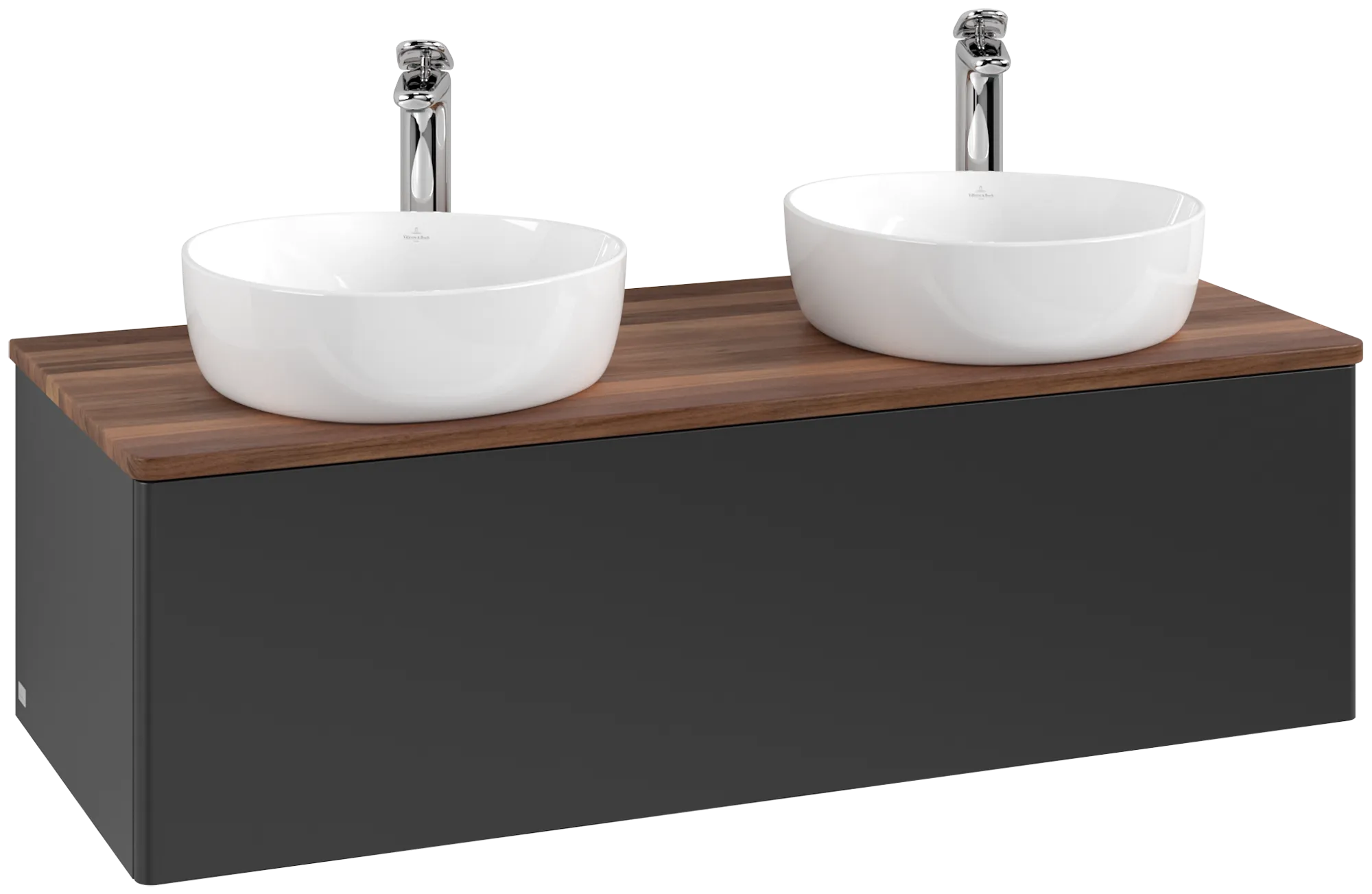 Bild von VILLEROY BOCH Antao Waschbeckenunterschrank, 1 Auszug, 1200 x 360 x 500 mm, Front ohne Struktur, Black Matt Lacquer / Warm Walnut #K35052PD