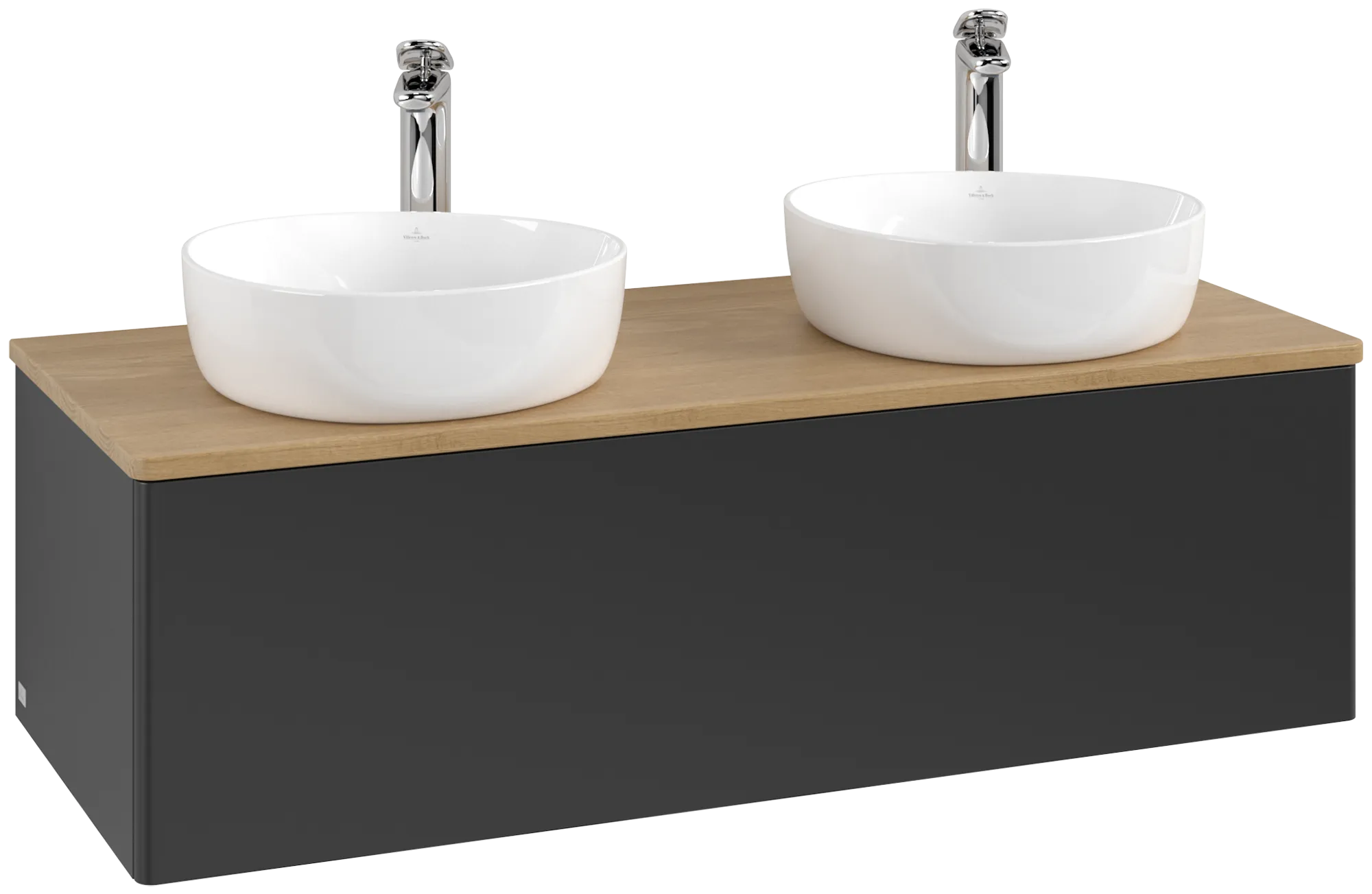Bild von VILLEROY BOCH Antao Waschbeckenunterschrank, 1 Auszug, 1200 x 360 x 500 mm, Front ohne Struktur, Black Matt Lacquer / Honey Oak #K35051PD
