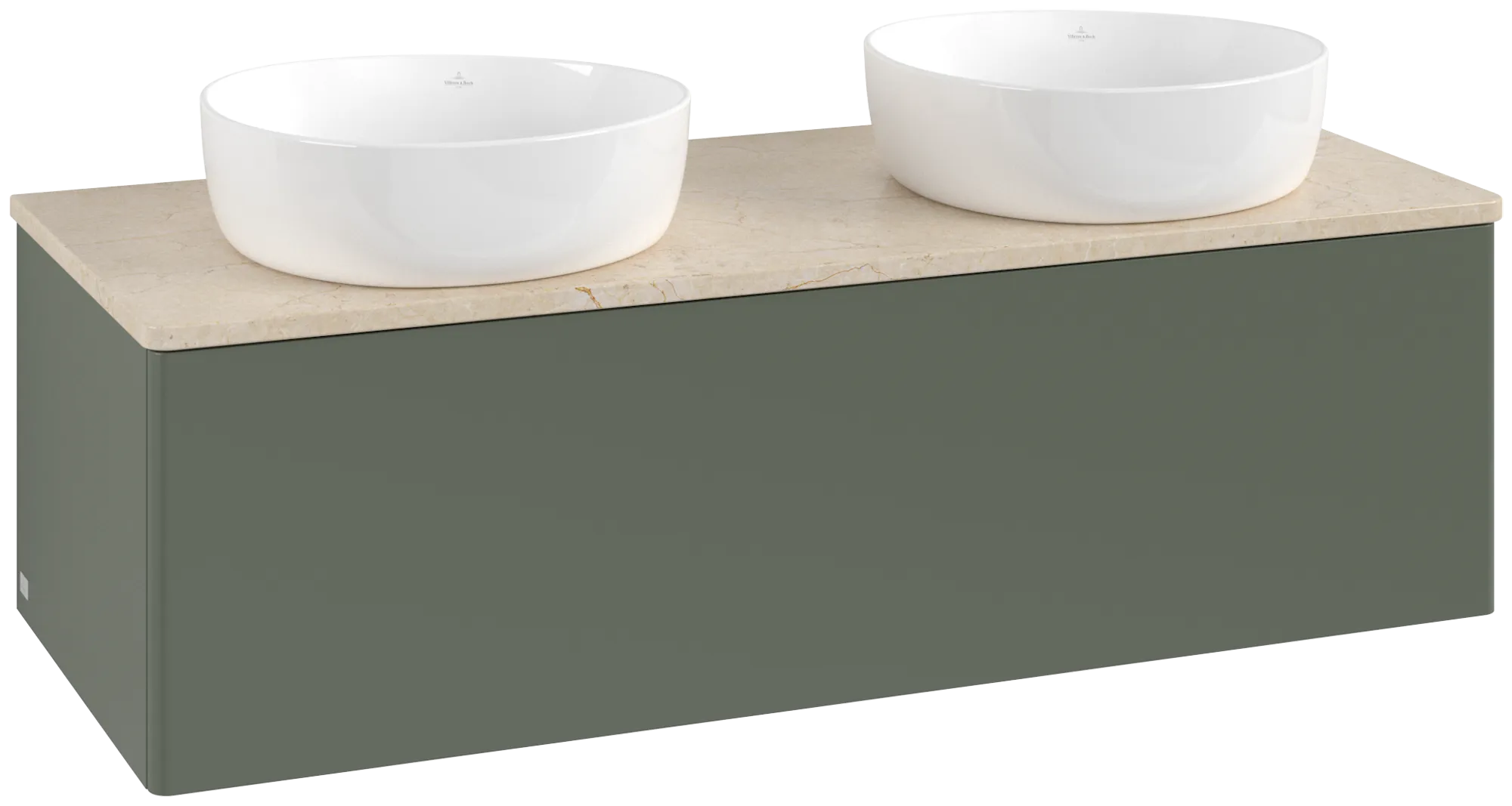 Bild von VILLEROY BOCH Antao Waschbeckenunterschrank, 1 Auszug, 1200 x 360 x 500 mm, Front ohne Struktur, Leaf Green Matt Lacquer / Botticino #K35013HL