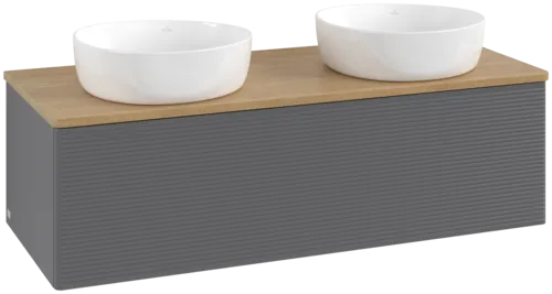 Bild von VILLEROY BOCH Antao Waschbeckenunterschrank, 1 Auszug, 1200 x 360 x 500 mm, Front mit Struktur, Anthracite Matt Lacquer / Honey Oak #K35111GK