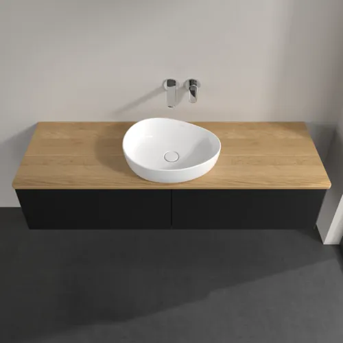 Bild von VILLEROY BOCH Antao Waschbeckenunterschrank, 2 Auszüge, 1600 x 360 x 500 mm, Front ohne Struktur, Black Matt Lacquer / Honey Oak #K36011PD