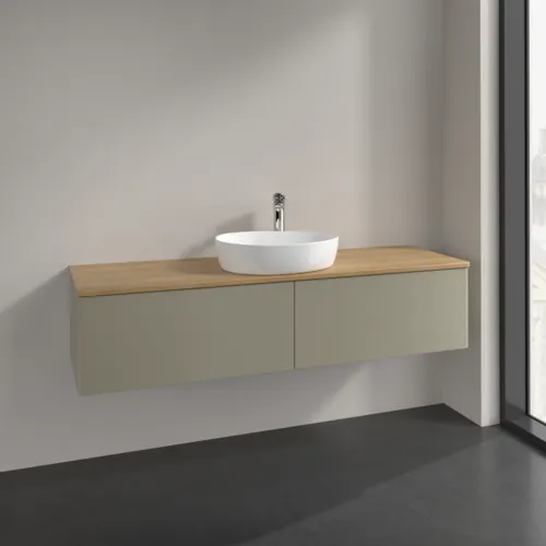 Bild von VILLEROY BOCH Antao Waschbeckenunterschrank, 2 Auszüge, 1600 x 360 x 500 mm, Front ohne Struktur, Stone Grey Matt Lacquer / Honey Oak #K36051HK