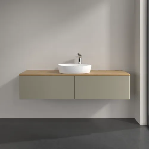 Bild von VILLEROY BOCH Antao Waschbeckenunterschrank, 2 Auszüge, 1600 x 360 x 500 mm, Front ohne Struktur, Stone Grey Matt Lacquer / Honey Oak #K36051HK