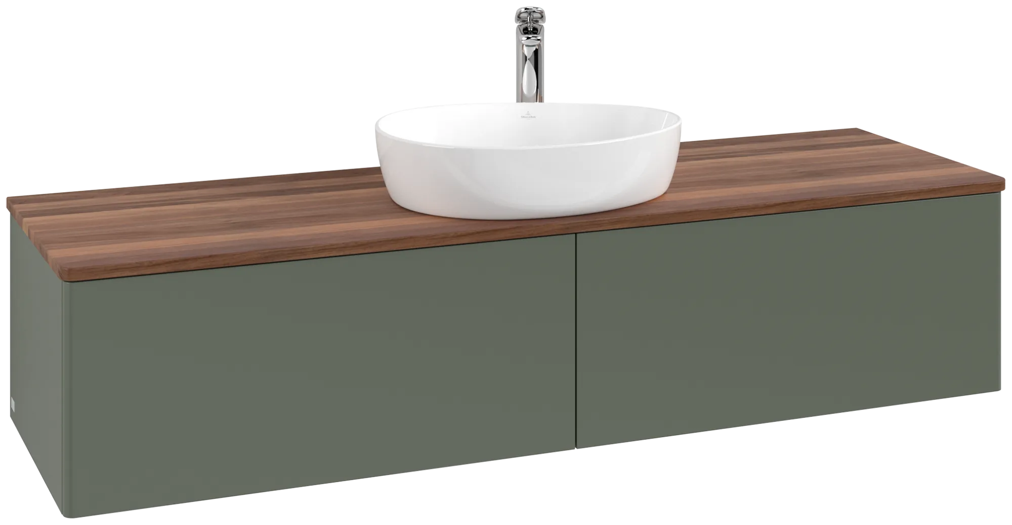 Picture of VILLEROY BOCH Antao Vanity unit, 2 pull-out compartments, 1600 x 360 x 500 mm, Front without structure, Leaf Green Matt Lacquer / Warm Walnut #K36052HL
