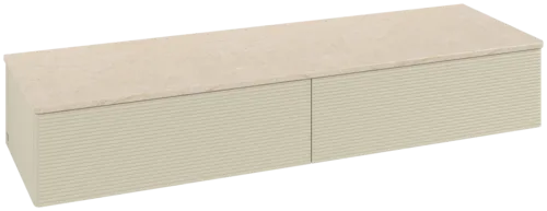 Bild von VILLEROY BOCH Antao Sideboard, 2 Auszüge, 1600 x 268 x 500 mm, Front mit Struktur, Silk Grey Matt Lacquer / Botticino #K42103HJ