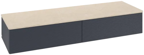Bild von VILLEROY BOCH Antao Sideboard, 2 Auszüge, 1600 x 268 x 500 mm, Front mit Struktur, Midnight Blue Matt Lacquer / Botticino #K42103HG
