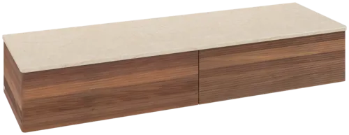 Bild von VILLEROY BOCH Antao Sideboard, 2 Auszüge, 1600 x 268 x 500 mm, Front mit Struktur, Warm Walnut / Botticino #K42103HM