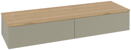 Bild von VILLEROY BOCH Antao Sideboard, 2 Auszüge, 1600 x 268 x 500 mm, Front mit Struktur, Stone Grey Matt Lacquer / Honey Oak #K42101HK