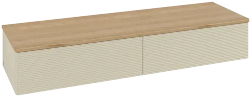 Bild von VILLEROY BOCH Antao Sideboard, 2 Auszüge, 1600 x 268 x 500 mm, Front mit Struktur, Silk Grey Matt Lacquer / Honey Oak #K42101HJ