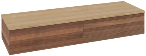 Bild von VILLEROY BOCH Antao Sideboard, 2 Auszüge, 1600 x 268 x 500 mm, Front mit Struktur, Warm Walnut / Honey Oak #K42101HM