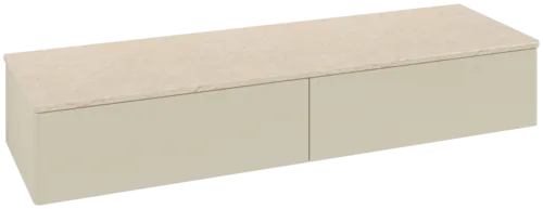 Bild von VILLEROY BOCH Antao Sideboard, 2 Auszüge, 1600 x 268 x 500 mm, Front ohne Struktur, Silk Grey Matt Lacquer / Botticino #K42003HJ
