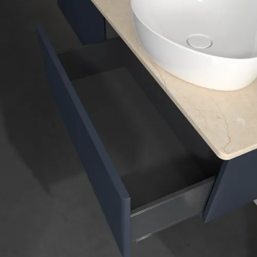 Obrázek VILLEROY BOCH Antao Vanity unit, 2 pull-out compartments, 1600 x 360 x 500 mm, Front with grain texture, Midnight Blue Matt Lacquer / Botticino #K38113HG