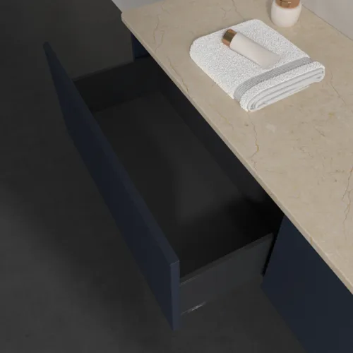 Obrázek VILLEROY BOCH Antao Vanity unit, 2 pull-out compartments, 1600 x 360 x 500 mm, Front with grain texture, Midnight Blue Matt Lacquer / Botticino #K38113HG