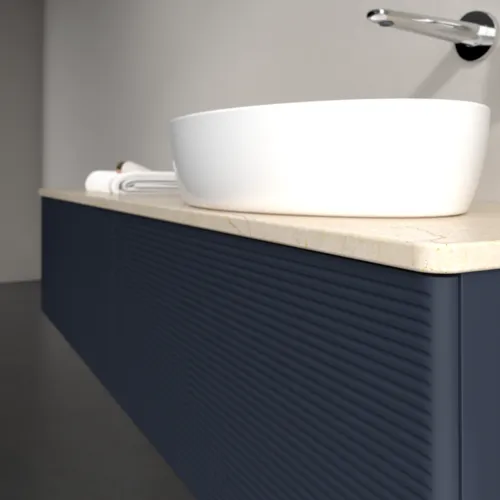 Obrázek VILLEROY BOCH Antao Vanity unit, 2 pull-out compartments, 1600 x 360 x 500 mm, Front with grain texture, Midnight Blue Matt Lacquer / Botticino #K38113HG
