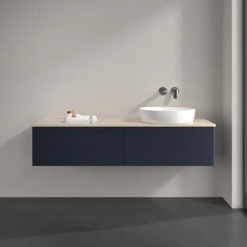 Obrázek VILLEROY BOCH Antao Vanity unit, 2 pull-out compartments, 1600 x 360 x 500 mm, Front with grain texture, Midnight Blue Matt Lacquer / Botticino #K38113HG