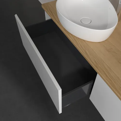 Bild von VILLEROY BOCH Antao Waschbeckenunterschrank, 2 Auszüge, 1600 x 360 x 500 mm, Front ohne Struktur, Glossy White Lacquer / Honey Oak #K39051GF