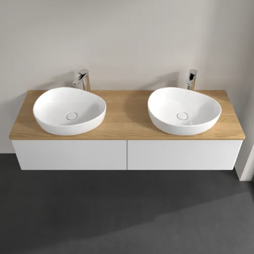 Bild von VILLEROY BOCH Antao Waschbeckenunterschrank, 2 Auszüge, 1600 x 360 x 500 mm, Front ohne Struktur, Glossy White Lacquer / Honey Oak #K39051GF