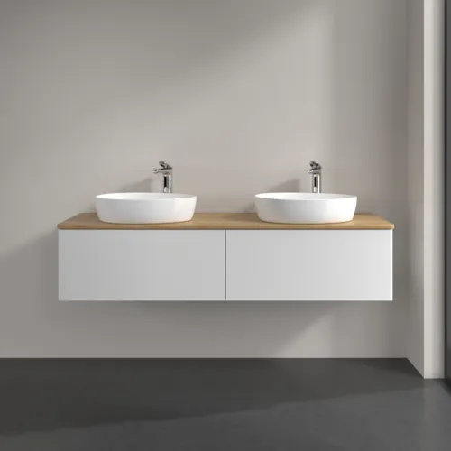 Bild von VILLEROY BOCH Antao Waschbeckenunterschrank, 2 Auszüge, 1600 x 360 x 500 mm, Front ohne Struktur, Glossy White Lacquer / Honey Oak #K39051GF