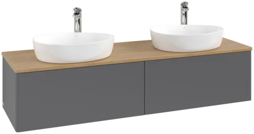 Bild von VILLEROY BOCH Antao Waschbeckenunterschrank, 2 Auszüge, 1600 x 360 x 500 mm, Front ohne Struktur, Anthracite Matt Lacquer / Honey Oak #K39051GK