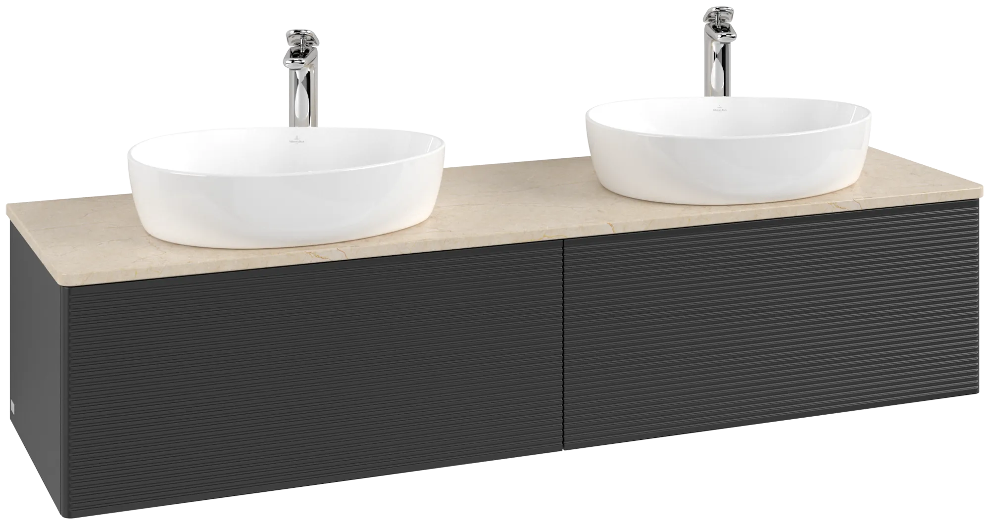 Bild von VILLEROY BOCH Antao Waschbeckenunterschrank, 2 Auszüge, 1600 x 360 x 500 mm, Front mit Struktur, Black Matt Lacquer / Botticino #K39153PD